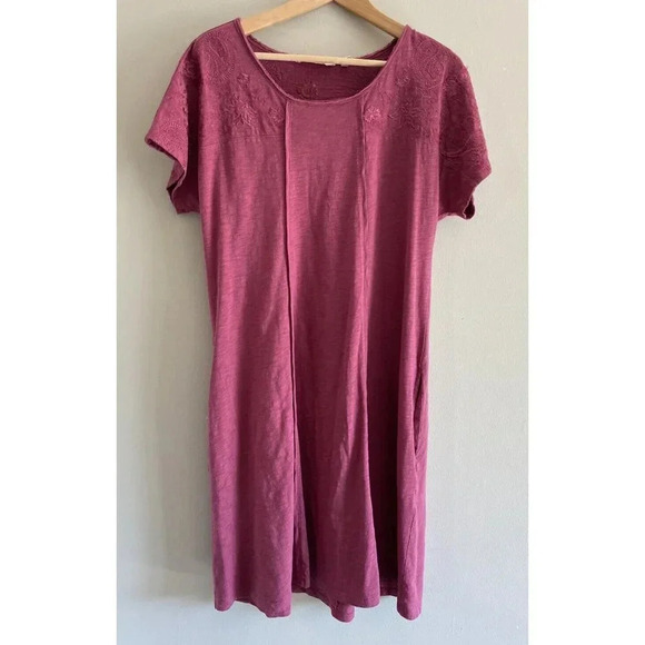 Soft Surroundings Dress Purple Embroidery Pockets Medium M - Picture 1 of 5